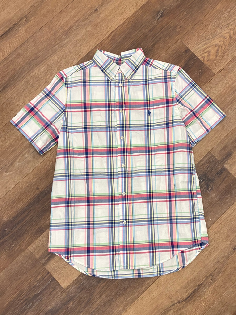 Ralph Lauren White Plaid Button Down Dress Shirt Top Preppy Summer 18/20 XL Boy